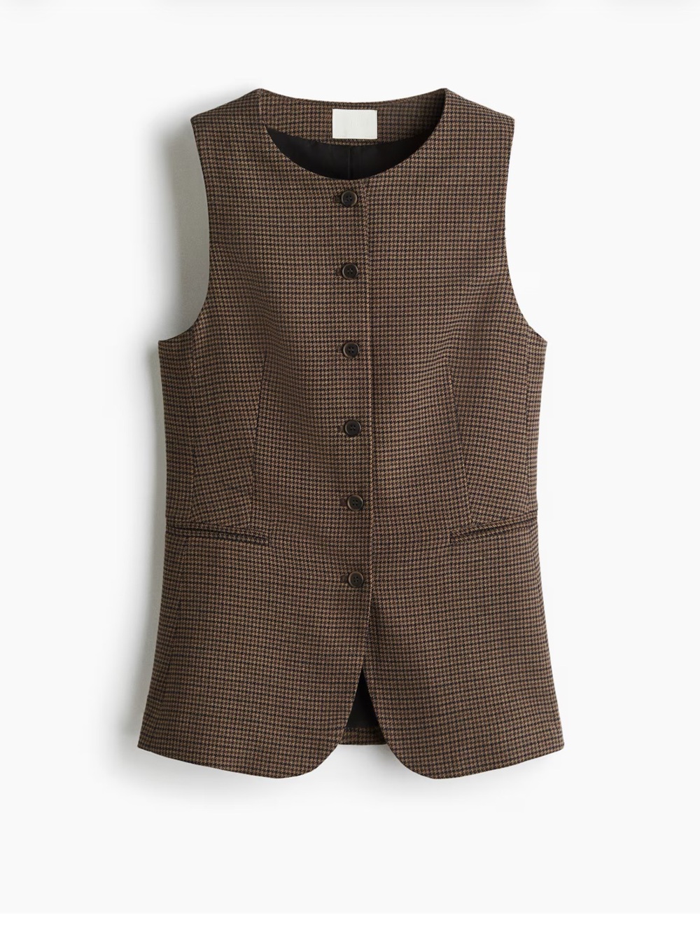 H&M Brown Micro Houndstooth Sleeveless Tailored Vest